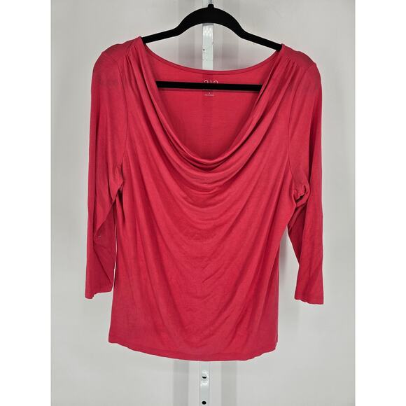 212 Collection Womens Sz L 3/4 Sleeve Draped Neck Blouse Dark Salmon Pink - Picture 1 of 4